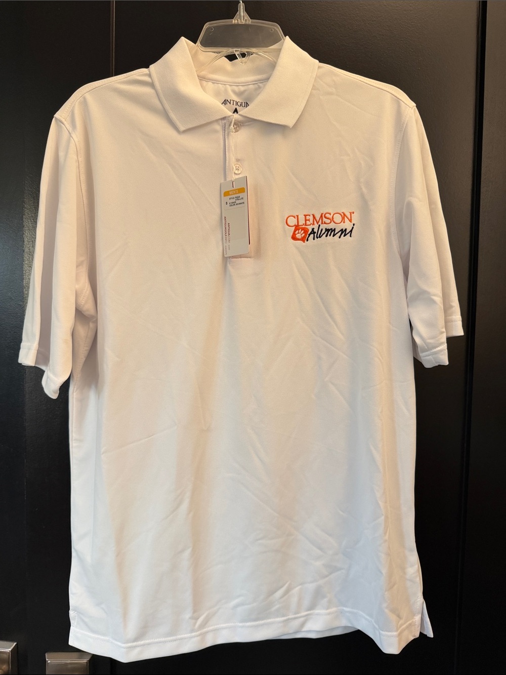 Antigua White Clemson Alumni Polo with Orange Detail